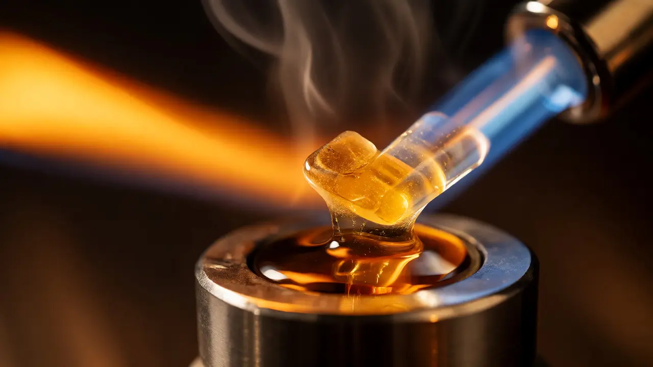 Roztápění CBD shatteru plamenem na dab nástroji