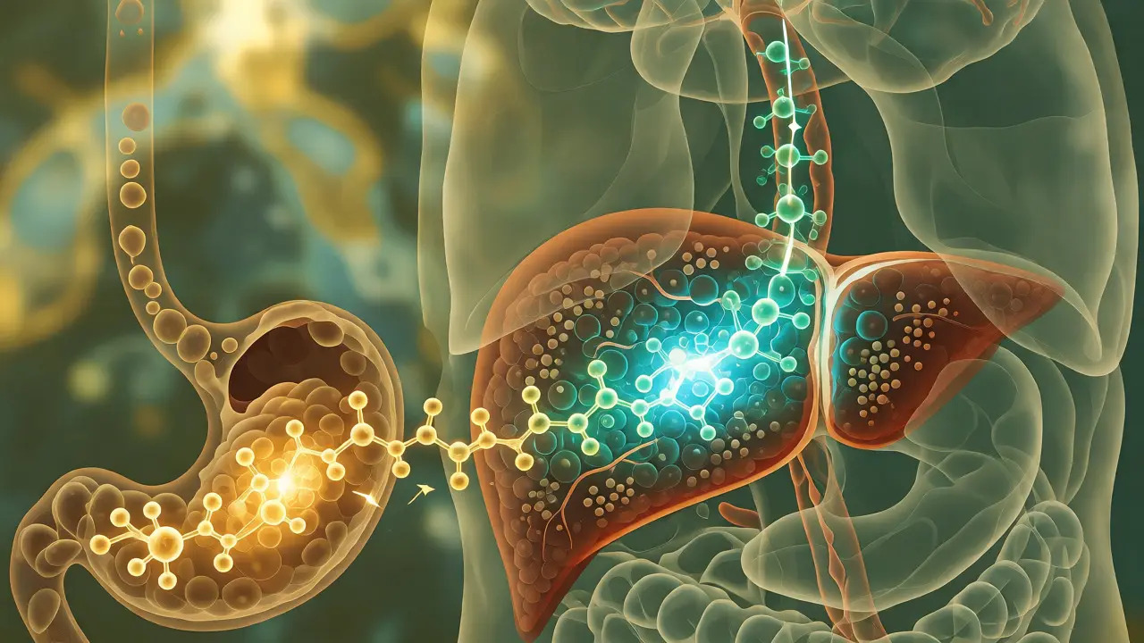 Ilustrace metabolického procesu THC v játrech přeměňující se na 11-hydroxy-THC.